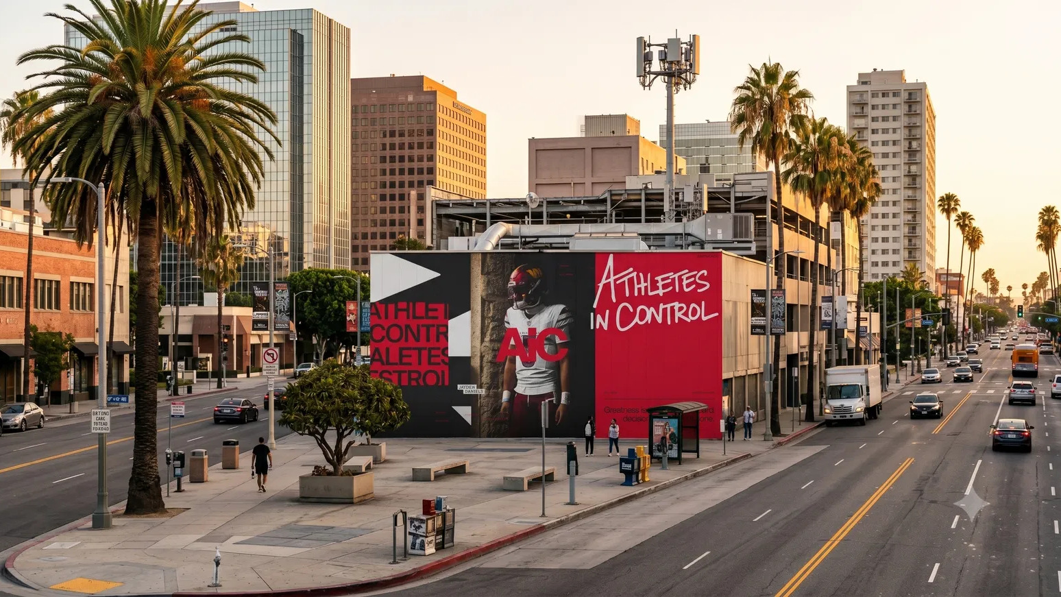 Athletes In Control billboard on a city street